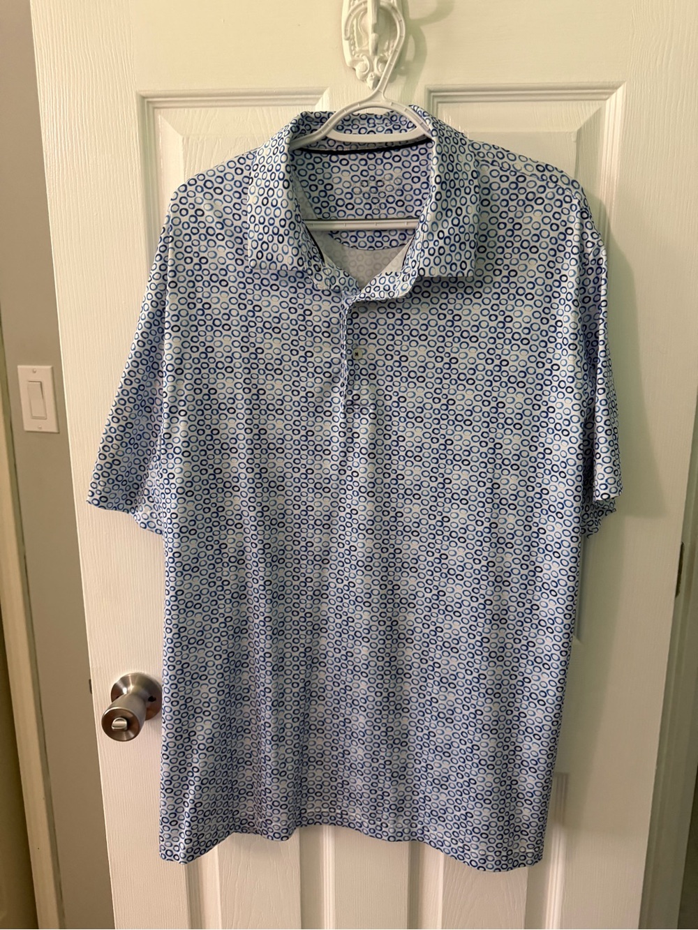 Men's Light Blue Geometric-Print Polo Shirt